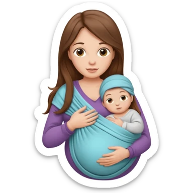 Pregnancy babywearing mom with long brown hair and fair skin with a baby and wrap  sticker