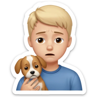 a very upset boy who lost her dog sticker