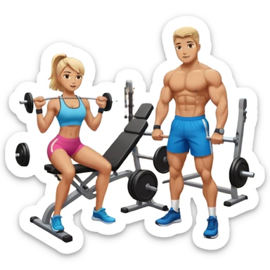 ein gym mit geräten und zwei freunden die sport machen sticker