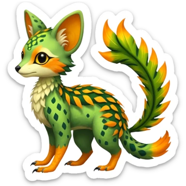 Feral Rare Fantasy vibrant tropical Vernid-Trico-species-creature by LiLaiRa, random markings, tufted tail, tufted ears, full body sticker