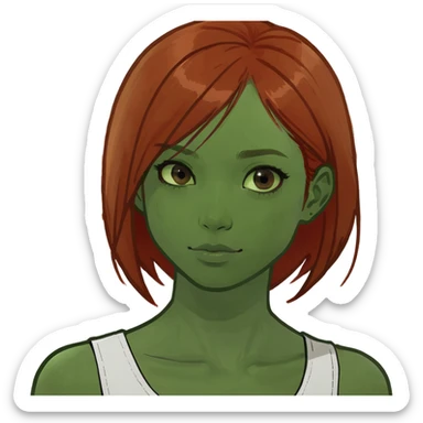 Light brown girl, straight red hair, brown eyes, white sleeveless top sticker