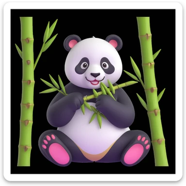 panda eating bamboo in forrest background, close up pose sticker