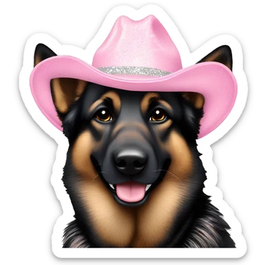 Dark German shepherd glitter light pink cowboy hat sticker