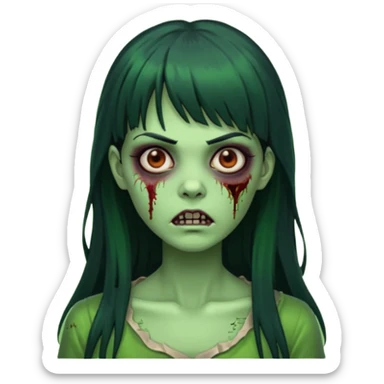 mulher zombie verde com cabelos pretos longos e franja  sticker