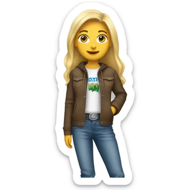 Blonde girl wearing square toe cowboy boots and jeans with a hoodie sticker
