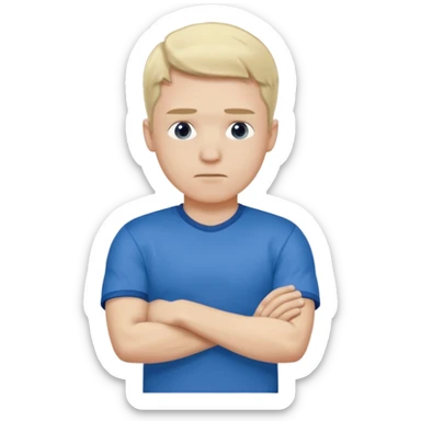 Pale blond man in blue football t shirt crossed arms (he is cold trembling ) sticker