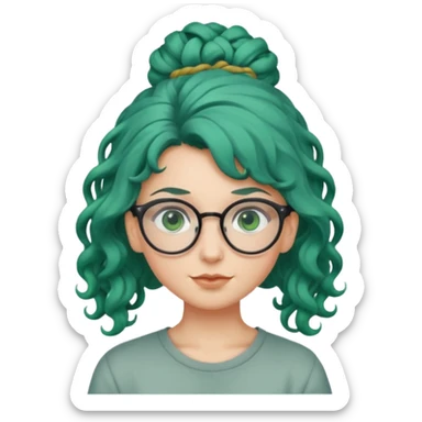 cabelo encaracolado longo, azul, óculos, olhos verdes, raça branca, penteado topo cabeça sticker