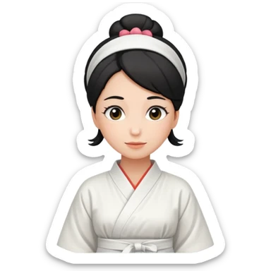 mom with black bun wearing white home kimono and white apron sticker