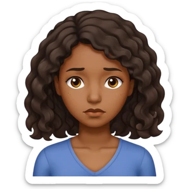 Sad face medium brown skin color black women wavy hair shoulder length sticker