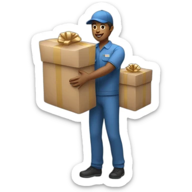 delivery person with a gift  sticker
