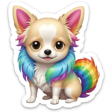 White long hair chihuahua with a rainbow  sticker