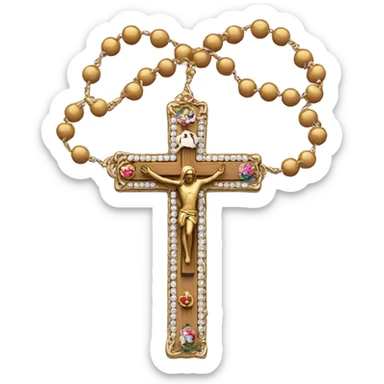 Rosary in front of cross sticker