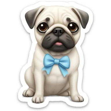 A white pug with a white bow on its head sticker