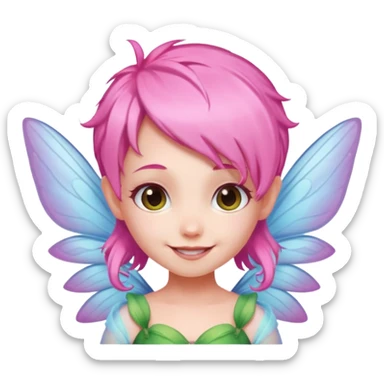 A tiny pastel fairy with pink hair with glowing wings and a sweet smile  sticker