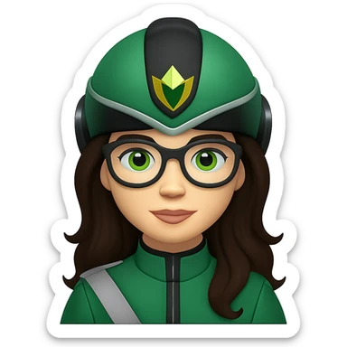 Make her hair a darker brown with a side parting and no fringe, keep the rest the same, no background. sticker