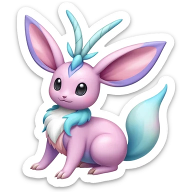 Colorful Shiny Exotic Cresselia-Sylveon-Minccino-Fakémon-hybrid-creature (full body)  sticker