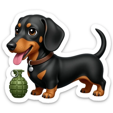 Dachshund with a grenade sticker