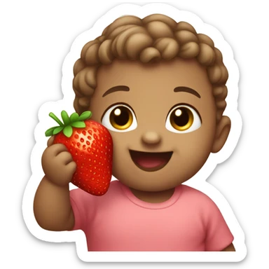 Baby with a strawberry sticker