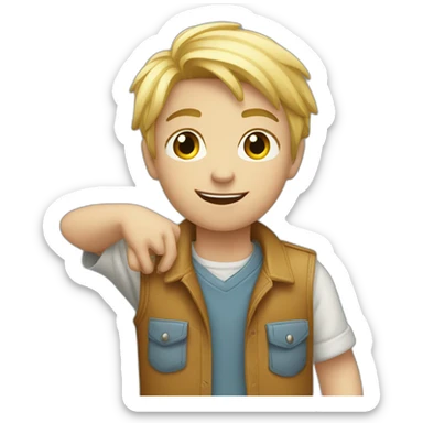 Young blond with plus eyes child with a arm in the pocket and his right arm toward the sky sticker