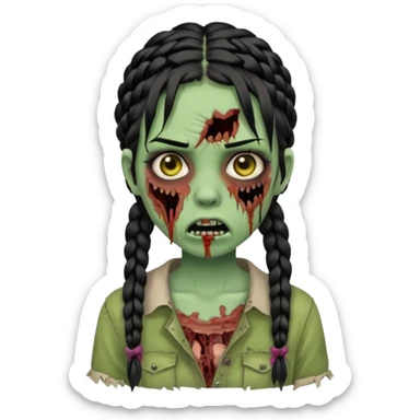 make a zombie with a half ruined mouth girl with black braids sticker