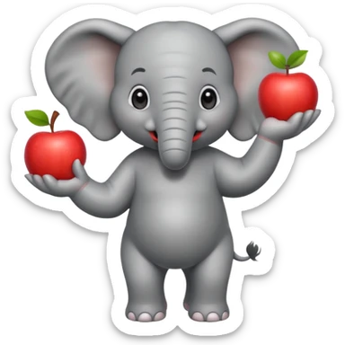 a Circus cute elephant juggling two apple sticker