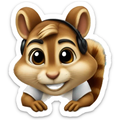 A chipmunk in front of a dj desk sticker