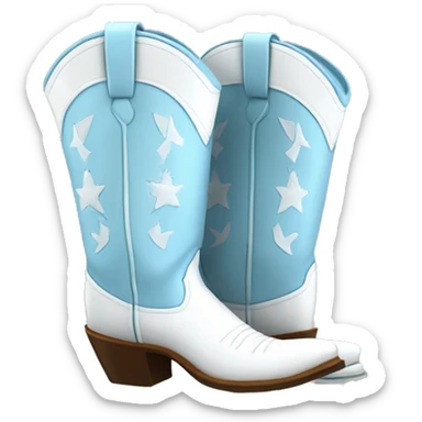 Pale Light blue cowboy boots with white bow with a white heel  sticker