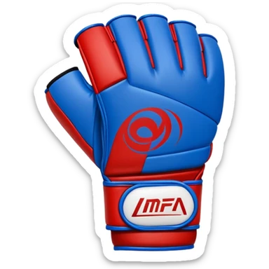 An MMA cage glove, half red and half blue, symbolizing both fighters, surrounded by a simplified octagon shape, dynamic energy lines, minimal and sharp design sticker