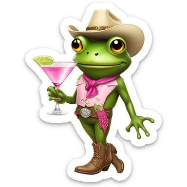 Frog wearing pink cowboy boots holding a martini sticker