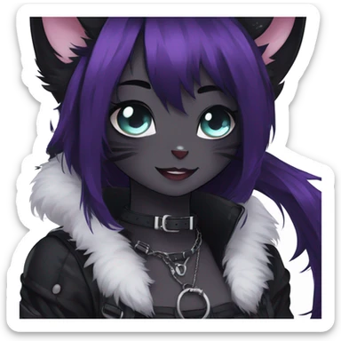 Gorgeous gothic dark techwear anime style anthro black cat furry with blushing face aesthetic and pretty edgy black with collar and harness trending style sticker