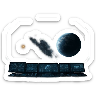 a sophisticated starcruiser command deck viewing port, the viewscreen is alpha-transparent, no chairs, multiple screens sticker