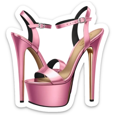 ultra realistic pair of platform high heel sandals, pink metallic chrome bottoms sticker