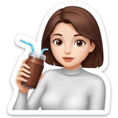 White girl brunette drinking chocolate healthy shake In a bottle sticker