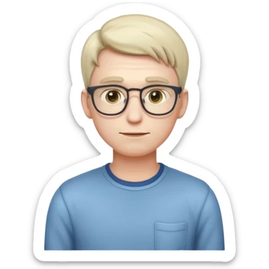 A realistic adult male character with pale skin, soft features, slightly shy expression, slim build, subtle blushing, wearing casual nerdy clothes, standing timidly, styled in a mature, clean, semi-realistic emoji style with soft shading, readable at small icon size sticker