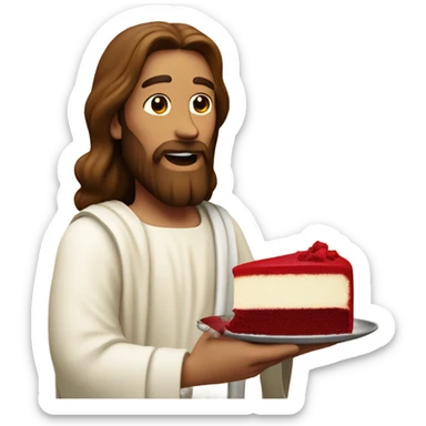 Jesus holding slice of red velvet cake sticker
