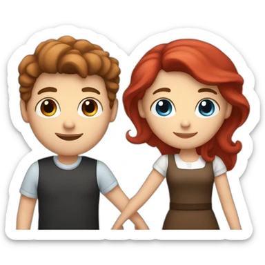 White male with brown hair and brown eyes holding hands with white female with red hair and blue eyes sticker