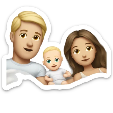 white baby lying in bed with white mom and white dad sticker