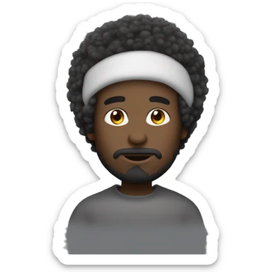 homme à la peau brune avec de longs cheveux noirs bouclés afro qui est heureu en ecoutant de la musique sticker