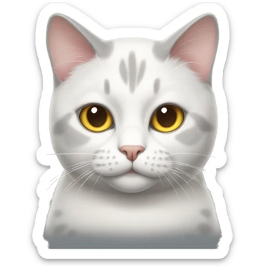 white-gray cat, with the letter M on his forehead, fat sticker