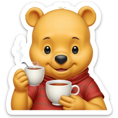 Winnie the Pooh drinking tea sticker