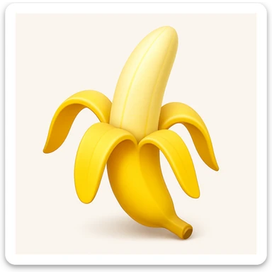 Make a banana emoji exactly like the reference image, in iOS emoji style. Peeled banana, realistic shape, bright yellow, smooth and shiny. Add a soft shadow. The style should resemble the iOS emoji style. sticker