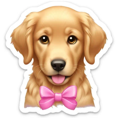female golden retriever puppy with pink bows on her ears sticker