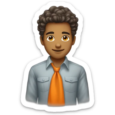 Chico de pelo liso con camisa naranja enojado sticker