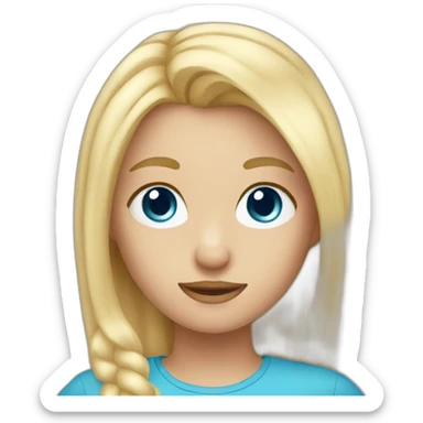 make an emoji of a girl with blue eyes and blond hair holding an iPhone sticker