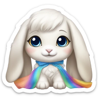 Cute holland lop bunny with big blue eyes wearing rainbow dress sticker