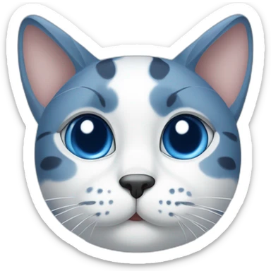 spotted blue and white cat with a blue right ear, and a spot around the right eye sticker