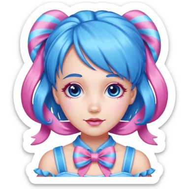 candy girl from candyland long blue pink mixed candy hair with ribbon and  sticker