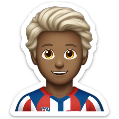 Niño blanco de 6 años, pelo castaño, ojos marrones  con camiseta del Atlético de Madrid sticker