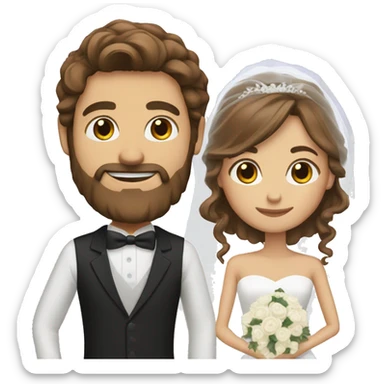 Groom with brown hair and beard and bride with long brown hair  sticker