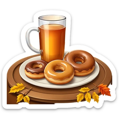 Apple cider and donuts on a tray fall scenery sticker